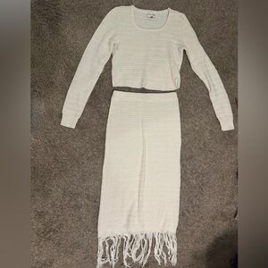 Two Piece Cream Knit Skirt Set
